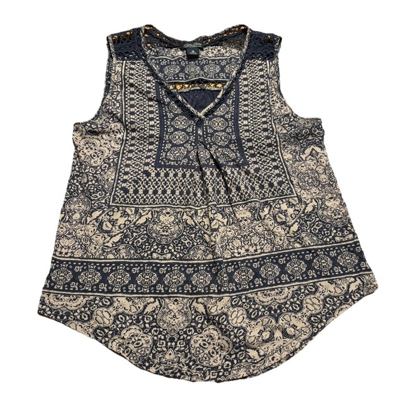 Lucky Brand Tops - Lucky Brand Women's Navy Sleeveless Crochet Yoke/Back Tank Top Linen Blend Sz M